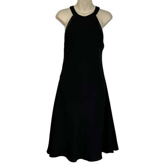 Jones New York Sleeveless Beaded High Neck Black Midi DressLow Cut Back  12 3025 - Picture 1 of 8